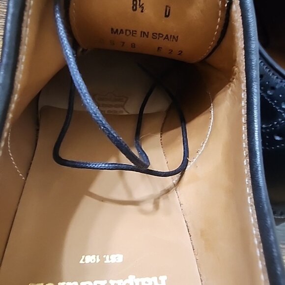 Polo Ralph Lauren Brenton Men’s 8.5 Black Leather Wingtip Oxfords New Condition main image 5